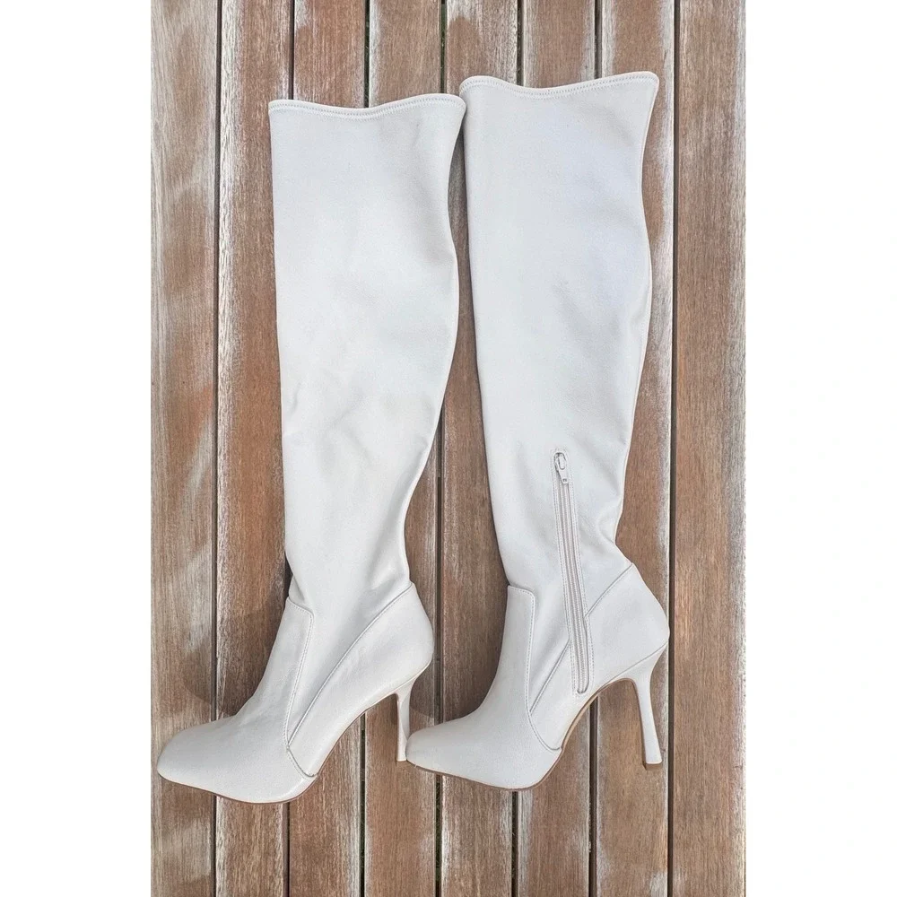 Gianni Bini Over The Knee Boots Womens 8.5 M Cream New Square Toe Stiletto